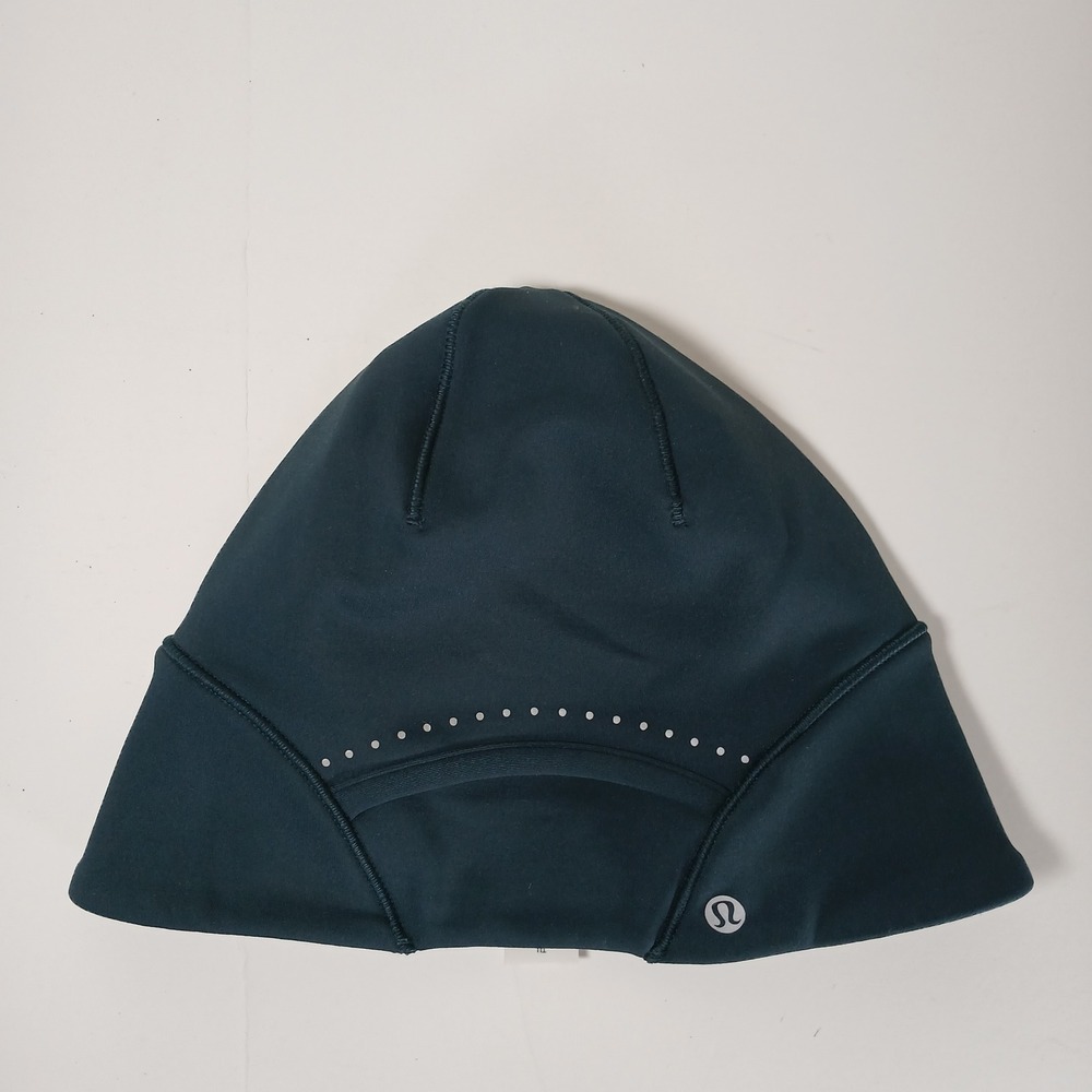 Lululemon Running Beanie Unisex OS Teal Green Reflective Ponytail Hole OB5